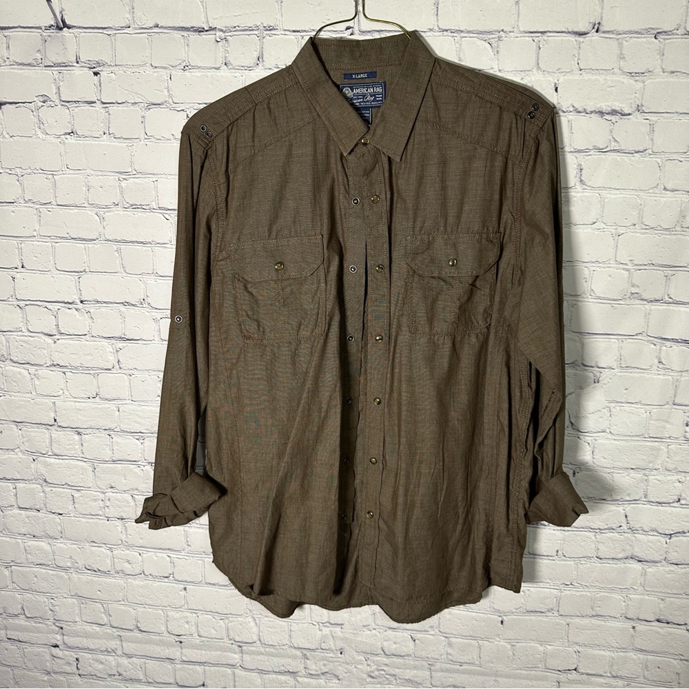 American Rag Men's Casual Brown Button-Down Shirt